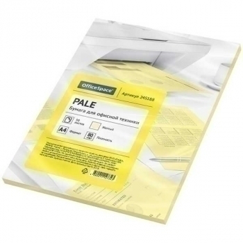 Бумага цв.офисная А4  50 л 80 г/м2 OfficeSpace пастель желтый арт.245188