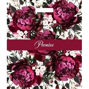 Мешок 45х38см ПВД 60мкм глянцевый с вырубной ручкой, Бордовые пионы арт.н00188427