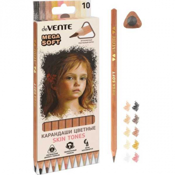 Карандаши deVENTE 10цв Skin Tones оттенки цвета кожи, супер мягкий грифель на масл.основе 4 мм, трехгран.,арт. 5022011