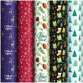 Бумага подарочная новогодняя 70*100см, Зимний лес в рулонах, 90 г/м2, 1 лист, глянцевая, ассорти арт.ПБ100м_32871