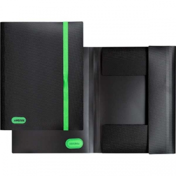 Папка А4 на резинке deVENTE Monochrome 320*235 мм, 500 мкм, 3 клапана, черная с неоновым зеленым, арт. 3070915