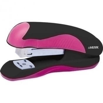 Степлер 24/6, 26/6 (20л) deVENTE Monochrome пластиковый с каучук.вставкой, в картон. коробке, черн+розов, арт. 4142004