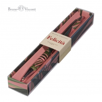 Ручка Bruno Visconti  Felicita.ПАЛЬМОВЫЕ ЛИСТЬЯ шарик.автомат.в картон.футляре,0,7мм,синяя,метал.корпус арт.20-0263/18