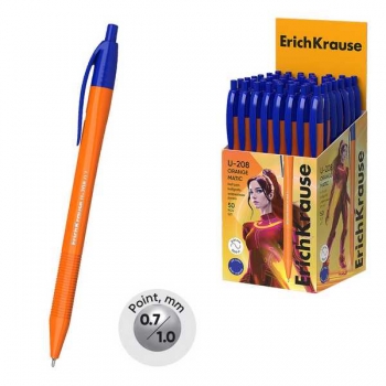 Ручка шариковая автоматическая ErichKrause U-208 Matic Orange, 0.7, игольч. узел, одноразовая, синяя арт.47587 Ручка шариковая автоматическая ErichKrause U-208 Matic Orange, 0.7, игольч. узел, одноразовая, синяя арт.47587