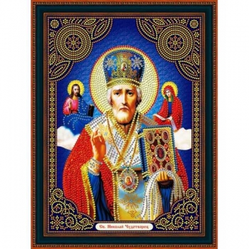 Алмазная мозаика 30*40см, частичная выкладка Иконы Святой Николай Чудотворец арт.ZJВ011_синий