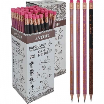 Карандаш deVENTE HB ч/гр. с ластиком, Gold Rose, круглый, заточенный, арт. 5032000 Карандаш deVENTE HB ч/гр. с ластиком, Gold Rose, круглый, заточенный, арт. 5032000