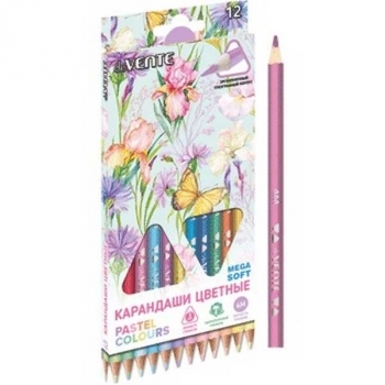 Карандаши deVENTE 12цв Trio Mega Soft Pastel 4М, трехгранные, экстра мягкие, пастельные цвета арт. 5022020