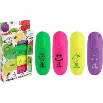 Маркеры-выделители набор 4цв. deVENTE Tutti-Frutti (1-5 мм) неон.цвета, мини-корпус, карт.коробка арт. 5045009