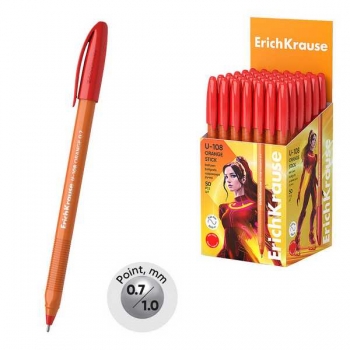 Ручка шариковая ErichKrause U-108 Orange Stick, 0.7мм, игольч. узел, одноразовая, красная арт.47584