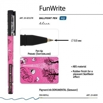 Ручка шариковая Bruno Visconti FunWrite. Романтическое путешествие. Париж, 0,5мм, синяя арт.20-0212/78