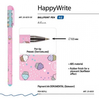 Ручка шариковая Bruno Visconti HappyWrite. Мои сладости. Капкейки, 0,5мм, синяя арт.20-0215/50