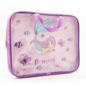 Папка А4 с ручками, на молнии, 350х265х45мм, ткань, пластик арт.ПМД 2-83 Русалочка на сиреневом