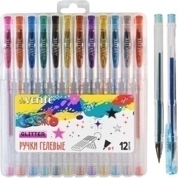 Ручки гелевые 12 цв. набор, deVENTE Cosmo Glitter d=1 мм, c блестками, в подвесе, арт. 5051042