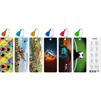 Закладка для книг, 152х57 мм, deVENTE 3D, пластик с линейкой и таблицей умножения, 6 дизайнов арт. 8065071