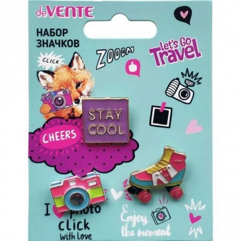 Набор значков deVENTE Click эмалированные, 3 шт на карточке 7,0x9,5см, арт.8092100
