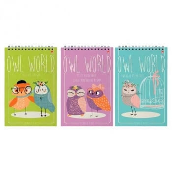 Блокнот А5 40л на гребне Совы в клетку, ассорти 3 вида арт.3-40-024