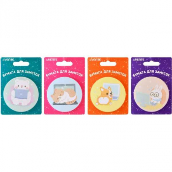 Клейкая бумага д/заметок deVENTE  d=70 мм 30л.Animals work, офсет 80 г/м2, ассорти дизайнов, арт.2010025