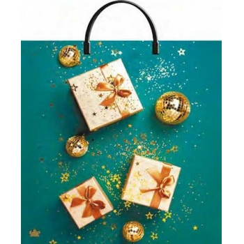 Мешок  новогодний 36х37см ПВД 100мкм с пластиковой ручкой, Золотые подарки  арт.н00205935 Мешок  новогодний 36х37см ПВД 100мкм с пластиковой ручкой, Золотые подарки  арт.н00205935