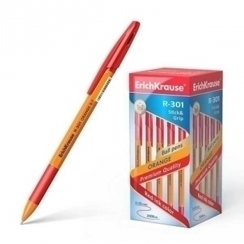 Ручка шариковая ErichKrause R-301 ORANGE StickGrip, 0.7мм, красная арт.43189 Ручка шариковая ErichKrause R-301 ORANGE StickGrip, 0.7мм, красная арт.43189
