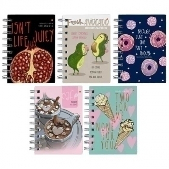 Блокнот А6 160л с боковой спиралью, в клетку, ассорти 5 видов арт.3-160-010/02