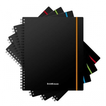 Тетрадь А5+ 80л в клетку на спирали ErichKrause Accent, пластиковая обложка, на резинке, ассорти арт.53141