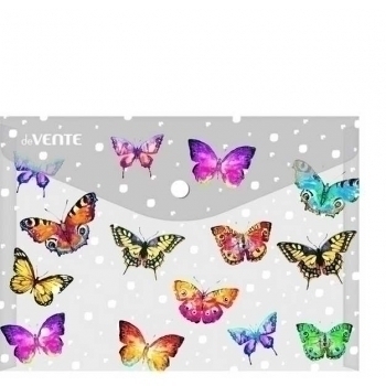 Папка-конверт А4 (330x235мм) на кнопке deVENTE Бабочки, 180 мкм, матовая полупрозрачная с рисунком, арт. 3079233