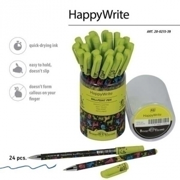 Ручка шариковая Bruno Visconti HappyWrite. Разноцветные зебры, 0,5мм, синяя арт.20-0215/39