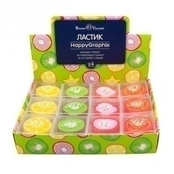Ластик Bruno Visconti HappyGraphix. Фруктовый микс, в пластик. коробочке, 4 вида арт.42-0035 Ластик Bruno Visconti HappyGraphix. Фруктовый микс, в пластик. коробочке, 4 вида арт.42-0035