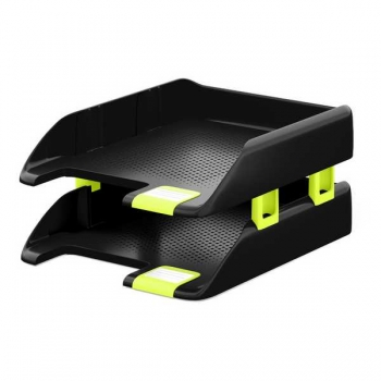 Лоток горизонтальный ErichKrause Forte, Accent, с бок. креплениями, черный с желтой вставкой (НАБОР 2шт) арт.55568