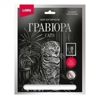 Набор для детского творчества - Гравюра КОШКИ большая с эффектом серебра Шотландская вислоухая арт.Гр-673