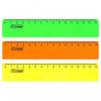 Линейка 15 см СТАММ, пластиковая, с волнистым краем, непрозрачная, неоновые цвета, ассорти арт.ЛН170