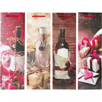 Пакет подарочный 11x38x11 см бумажный deVENTE Present for you, под бутылку, 210 г/м2, ассорти 4 цв, арт. 9041191