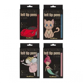 Фломастеры Bruno Visconti 12цв BLACK EXCELLENCE, 4 вида, в картонной уп.  арт.32-0055