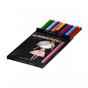 Фломастеры Bruno Visconti 12цв BLACK EXCELLENCE, 4 вида, в картонной уп.  арт.32-0055
