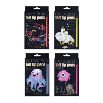 Фломастеры Bruno Visconti 24цв BLACK EXCELLENCE, 4 вида, в картонной уп.  арт.32-0057