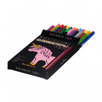 Фломастеры Bruno Visconti 24цв BLACK EXCELLENCE, 4 вида, в картонной уп.  арт.32-0057