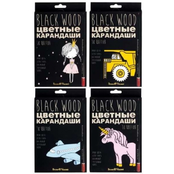 Карандаши Bruno Visconti  18цв BLACK EXCELLENCEпластиковые,трехгранные,черный корп,4 вида, в картонной уп. арт.30-0098