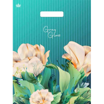 Пакет 43х31,5см ПВД 50мкм  с вырубной ручкой, Грэй Глосс  Цветы арт.н00212038