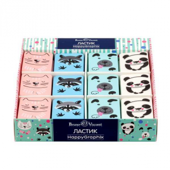 Ластик Bruno Visconti HappyGraphix. Милашки-мордашки, 4 цвета арт.42-0034
