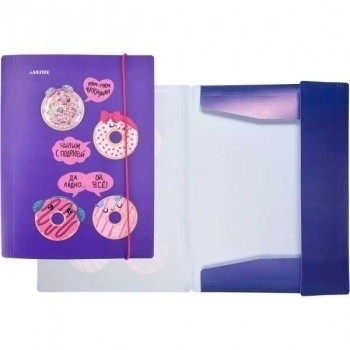 Папка А4 на резинке deVENTE Dunuts 320x235 мм, 400 мкм, 3 клапана, декоративный элемент с конфетти, арт. 3070205
