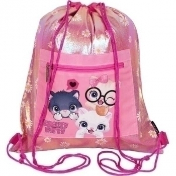 Мешок для обуви deVENTE 1-отделение с карманом 35x40 см Sweet Cats, блестящ. ткань, на толст. завязке арт. 7040241