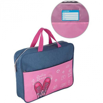 Папка А4 с ручками, на молнии, ткань, 360х280х80 мм deVENTE SelfieShoes, джинс, внеш. карман на молнии арт.8054293