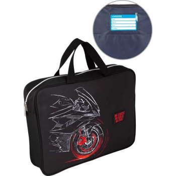 Папка А4 с ручками, на молнии, ткань, 360х280х80 мм deVENTE Moto, с аппликац. из каучука, с внутр. карм. арт.8057205