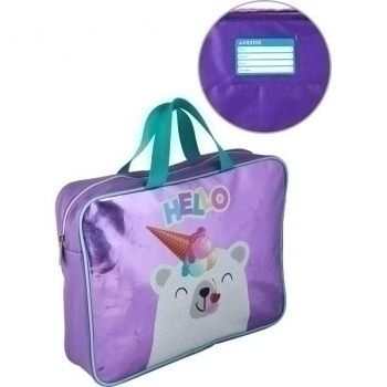 Папка А4 с ручками, на молнии,  360х280х80 мм deVENTE Hello Bear голограф. искусств.кожа с текст. расшир. арт.8057208