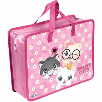 Папка А4 с ручками, пластик   33,5х26х10 см deVENTE 3D Sweet Cats, с текстильн. расширением, 500 мкм, арт. 8054242