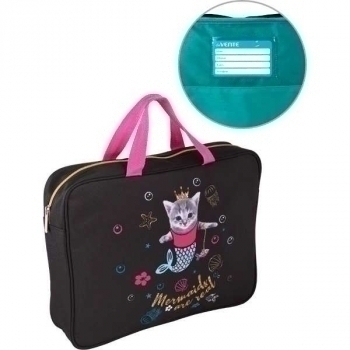 Папка А4 с ручками, на молнии, ткань, 360х280х80 мм deVENTE  Mermaid Cat, с внутр. карманом, арт.8057209