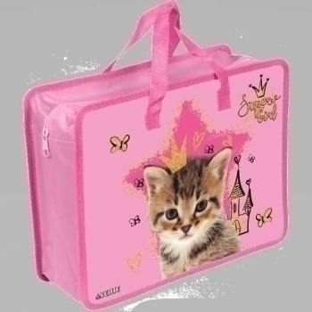 Папка А4 с ручками, пластик   33,5х26х10 см deVENTE Cat Princess, с текстильн. расширением, 400 мкм, арт. 8054254