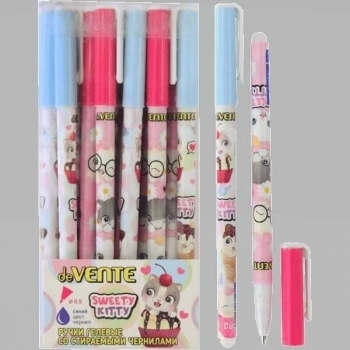 Ручка гелевая deVENTE, d=0,5 мм, Пиши-стирай. Sweet Cats, с ластиком, 2 дизайна корпуса ассорти, синяя, арт.5051204