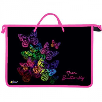 Папка А4 с ручками, пластик арт. ПТ-15 Бабочки неон