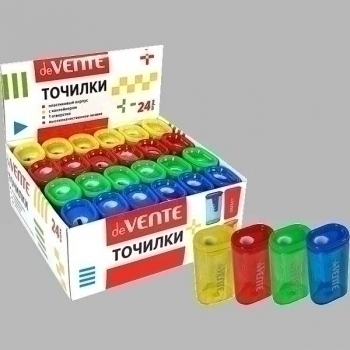 Точилка deVENTE пластмассовая, 1 отверстие, с контейнером, в картонном дисплее арт.4071313 Точилка deVENTE пластмассовая, 1 отверстие, с контейнером, в картонном дисплее арт.4071313